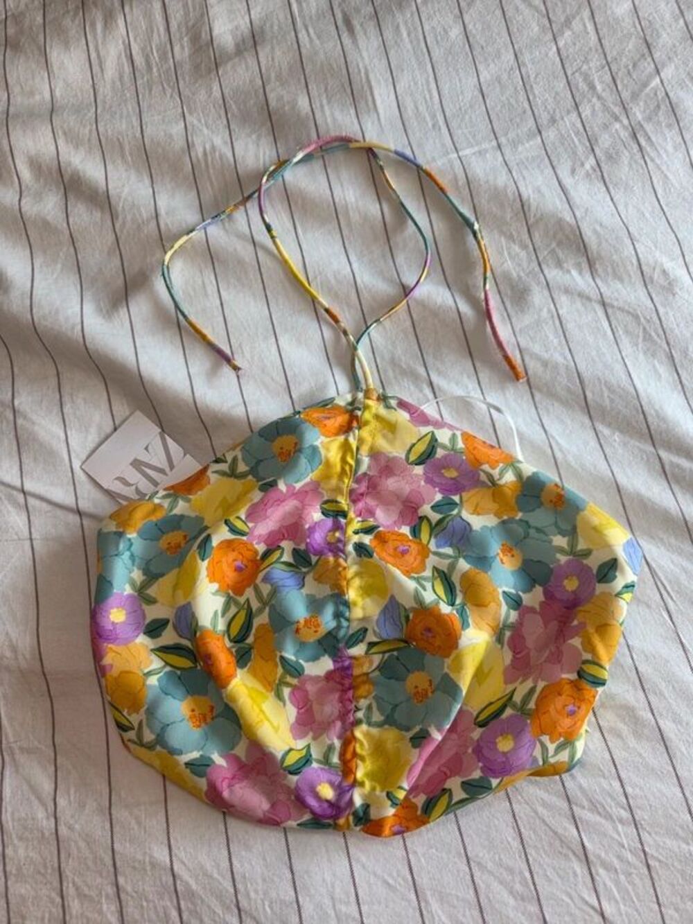 NWT Zara Floral Ruched Crop Top Women's S Ruched Summer Beach Festival